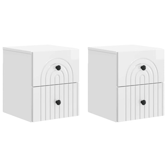 Väggmonterat Sängbord 2 pcs Vit högglans 33 x 34,5 x 40 cm