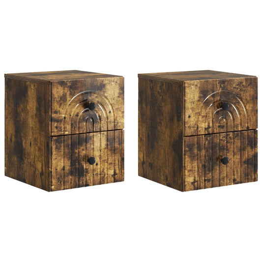 Väggmonterat Sängbord med låda 2 pcs Rökt ek 33 x 34,5 x 40 cm