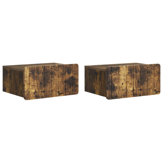 Väggmonterat Sängbord med låda 2 pcs Rökt ek 49 x 34,5 x 24 cm