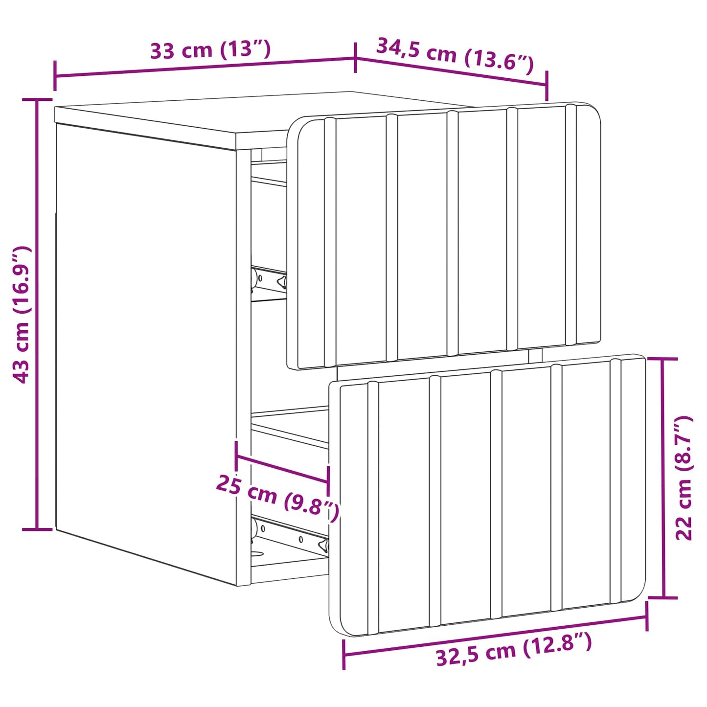 Väggmonterat Sängbord med låda 2 pcs Svart 33 x 34,5 x 43 cm
