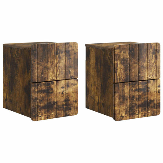 Väggmonterat Sängbord med låda 2 pcs Rökt ek 33 x 34,5 x 43 cm