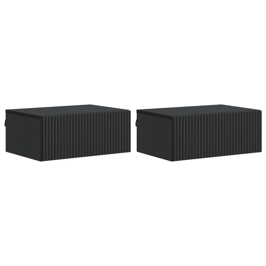 Väggmonterat Sängbord med låda 2 pcs Svart 49 x 34,5 x 20 cm
