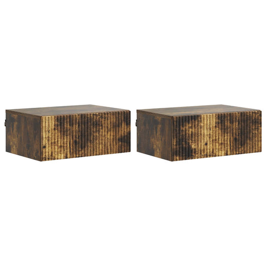 Väggmonterat Sängbord med låda 2 pcs Rökt ek 49 x 34,5 x 20 cm