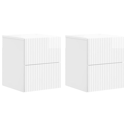 Väggmonterat Sängbord 2 pcs Vit högglans 33 x 34,5 x 40 cm