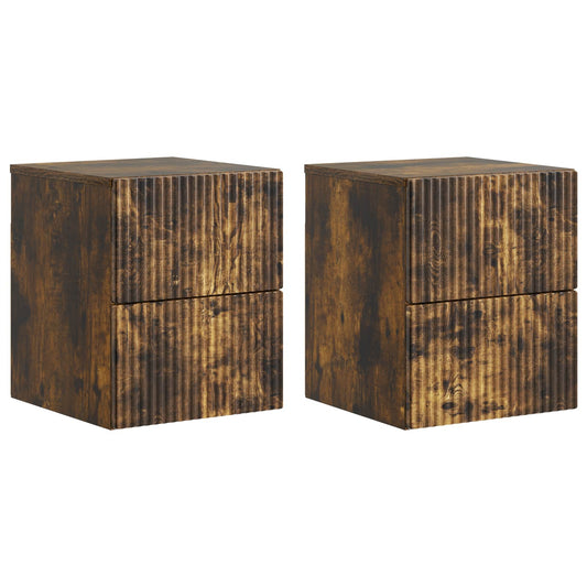 Väggmonterat Sängbord med låda 2 pcs Rökt ek 33 x 34,5 x 40 cm