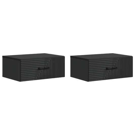 Väggmonterat Sängbord med låda 2 pcs Svart 49 x 34,5 x 20 cm