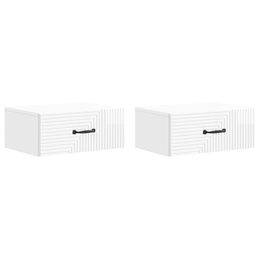 Väggmonterat Sängbord 2 pcs Vit högglans 49 x 34,5 x 20 cm