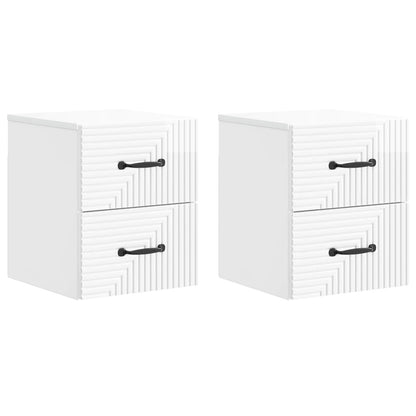 Väggmonterat Sängbord 2 pcs Vit högglans 34,5 x 33 x 40 cm