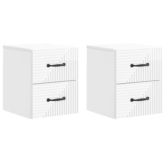 Väggmonterat Sängbord 2 pcs Vit högglans 34,5 x 33 x 40 cm