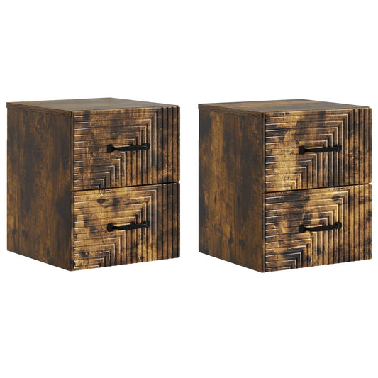 Väggmonterat Sängbord med låda 2 pcs Rökt ek 34,5 x 33 x 40 cm