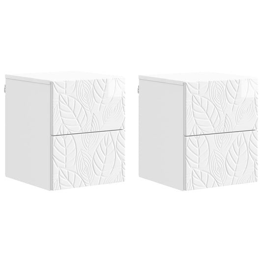 Väggmonterat Sängbord 2 pcs Vit högglans 34,5 x 33 x 40 cm