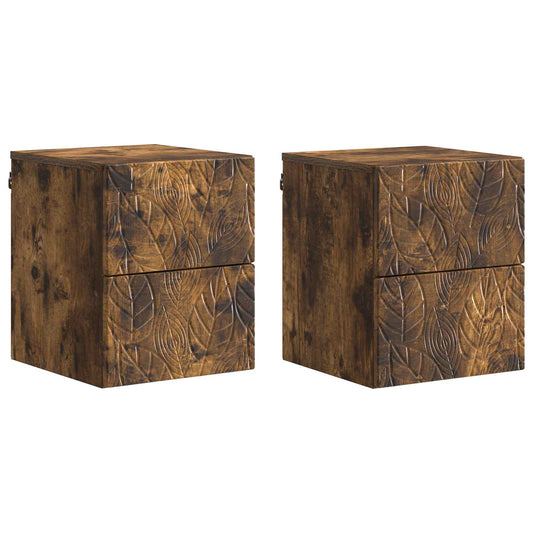 Väggmonterat Sängbord 2 pcs Rökt ek 34,5 x 33 x 40 cm