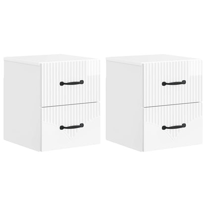 Väggmonterat Sängbord 2 pcs Vit högglans 34,5 x 33 x 40 cm