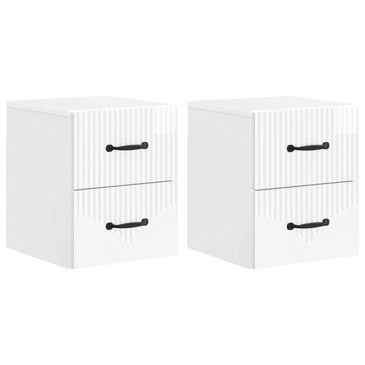 Väggmonterat Sängbord 2 pcs Vit högglans 34,5 x 33 x 40 cm