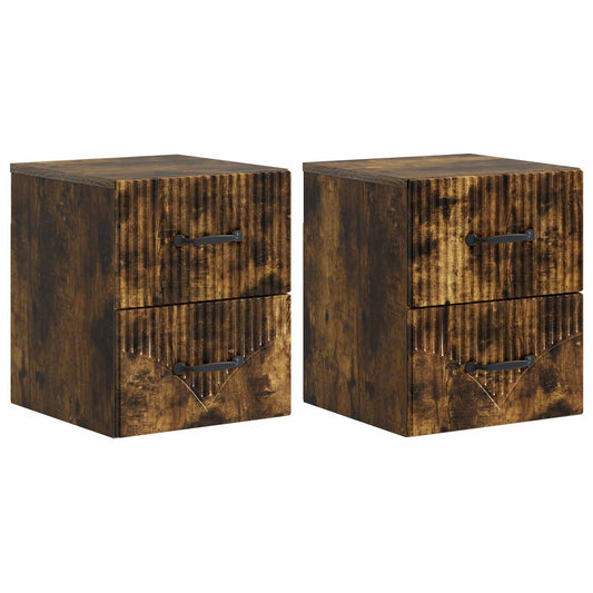 Väggmonterat Sängbord med låda 2 pcs Rökt ek 34,5 x 33 x 40 cm