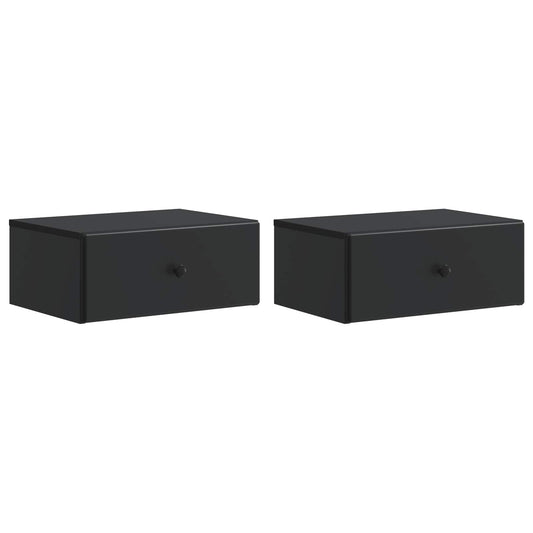 Väggmonterat Sängbord med låda 2 pcs Svart 49 x 34,5 x 20 cm