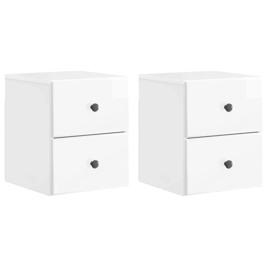 Väggmonterat Sängbord 2 pcs Vit högglans 34,5 x 33 x 40 cm