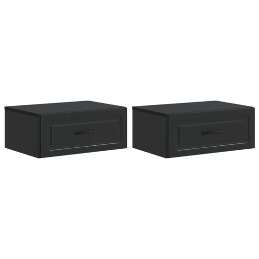 Väggmonterat Sängbord med låda 2 pcs Svart 49 x 34,5 x 20 cm
