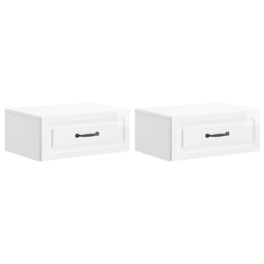 Väggmonterat Sängbord 2 pcs Vit högglans 49 x 34,5 x 20 cm