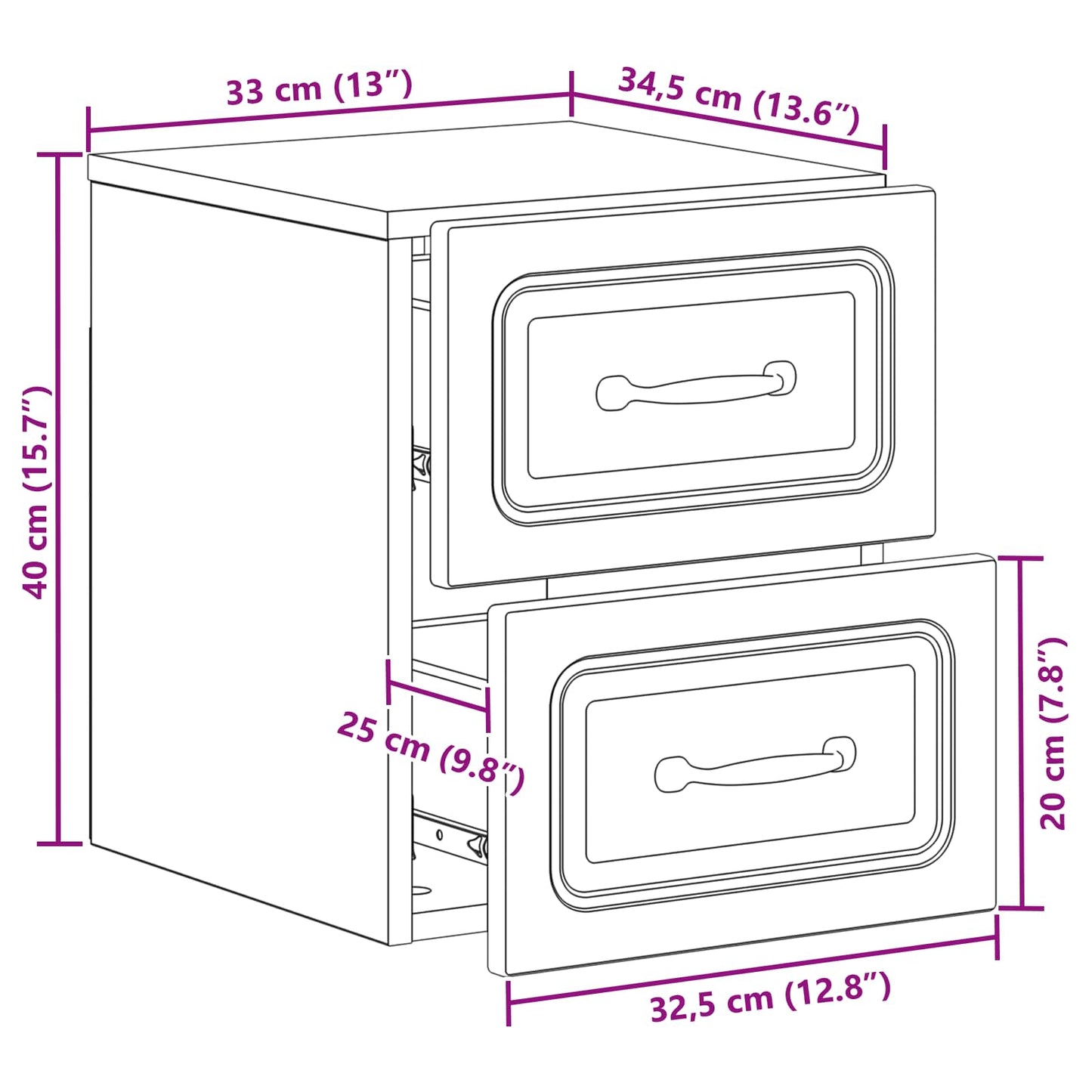 Väggmonterat Sängbord med låda 2 pcs Svart 34,5 x 33 x 40 cm