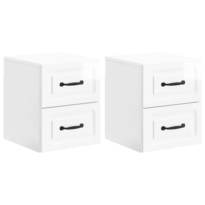 Väggmonterat Sängbord 2 pcs Vit högglans 34,5 x 33 x 40 cm