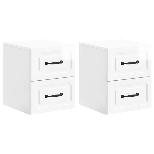 Väggmonterat Sängbord 2 pcs Vit högglans 34,5 x 33 x 40 cm