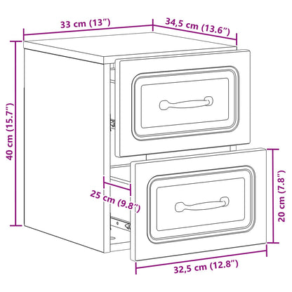 Väggmonterat Sängbord 2 pcs Gammalt trä 34,5 x 33 x 40 cm