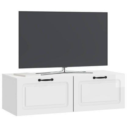 Väggmonterad TV-bänk Väggmonterad Vit högglans 98 x 41 x 30 cm