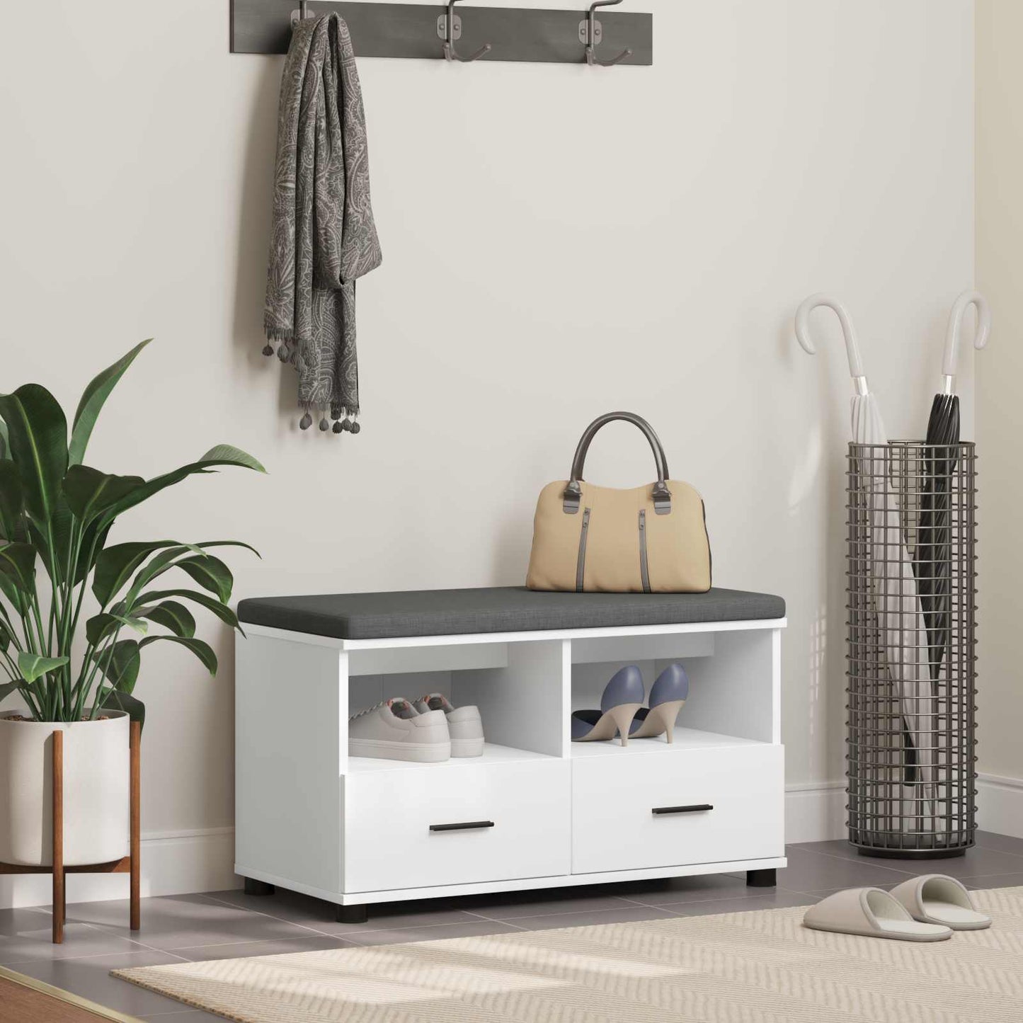 Hallbänk med kudde Vit 80 x 38 x 46 cm