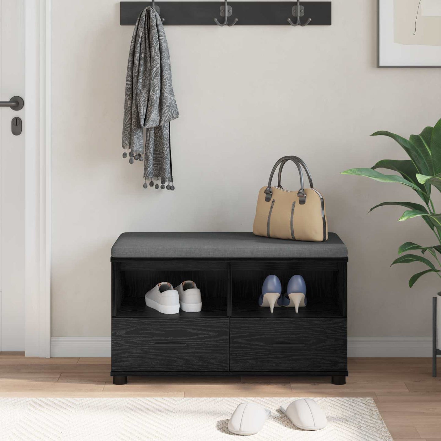 Hallbänk Svart Ek 80 x 38 x 46 cm