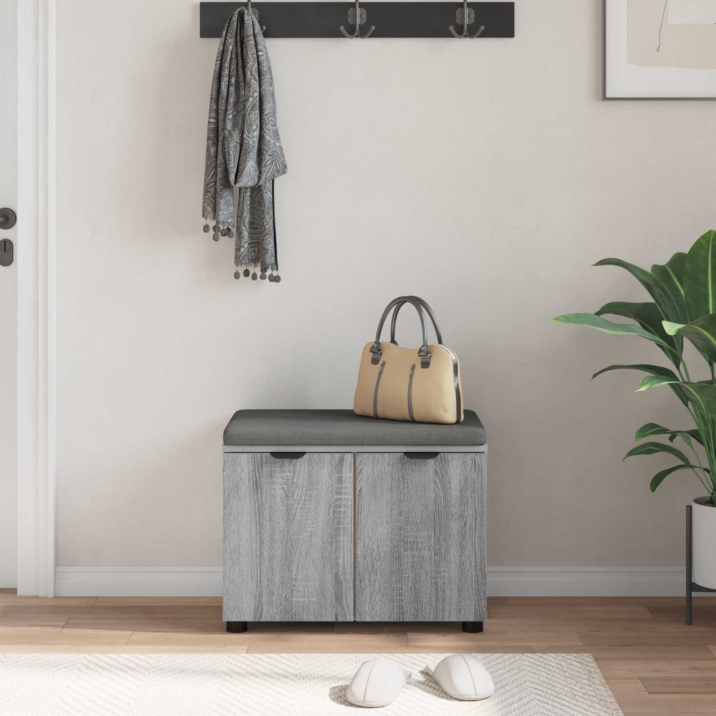 Hallbänk Sonoma Grå 60 x 38 x 46 cm och Tyg