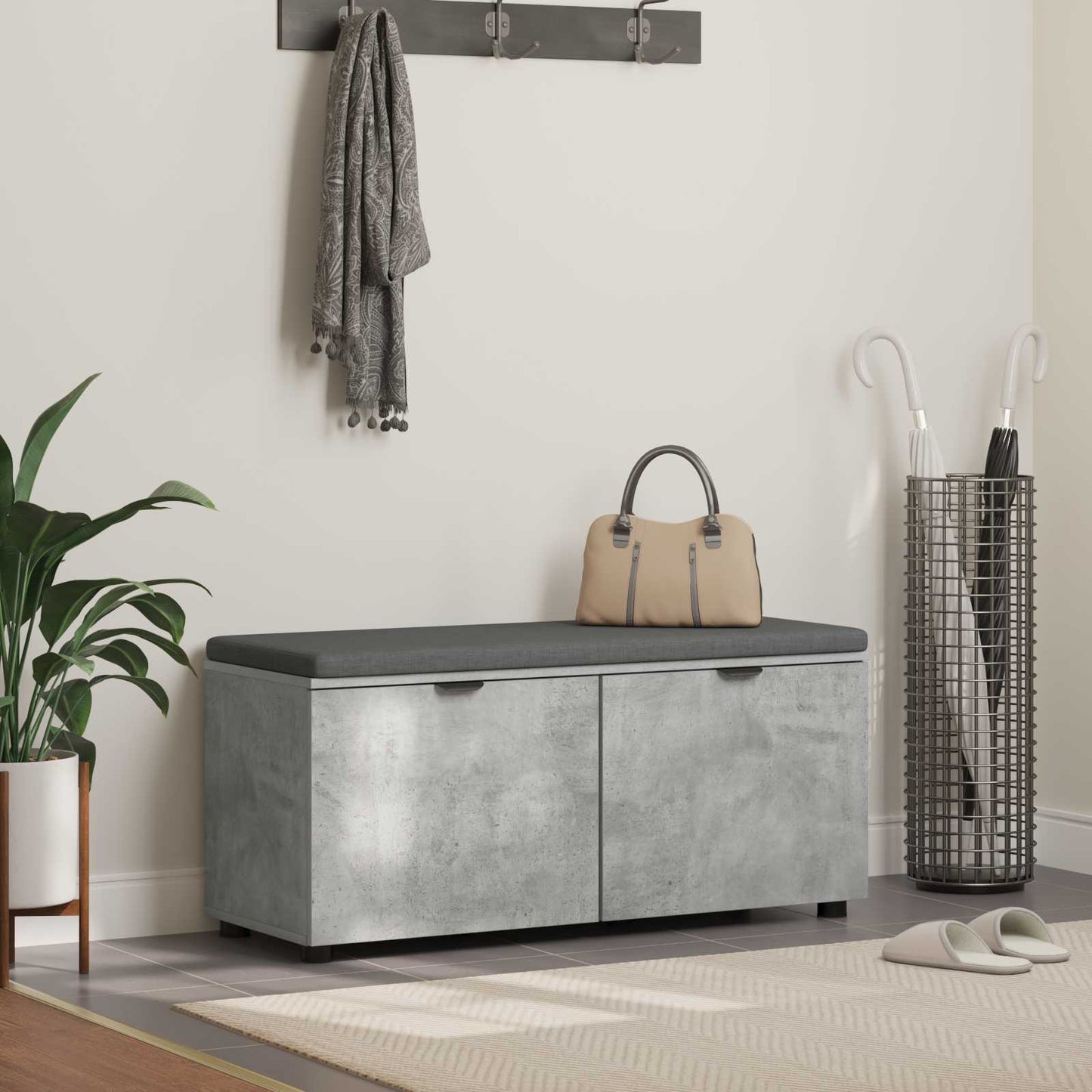 Hallbänk BetongGrå 100 x 38 x 46 cm Konstruerat Trä och Tyg