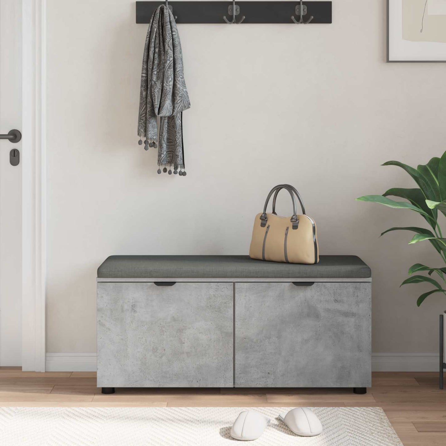 Hallbänk BetongGrå 100 x 38 x 46 cm Konstruerat Trä och Tyg