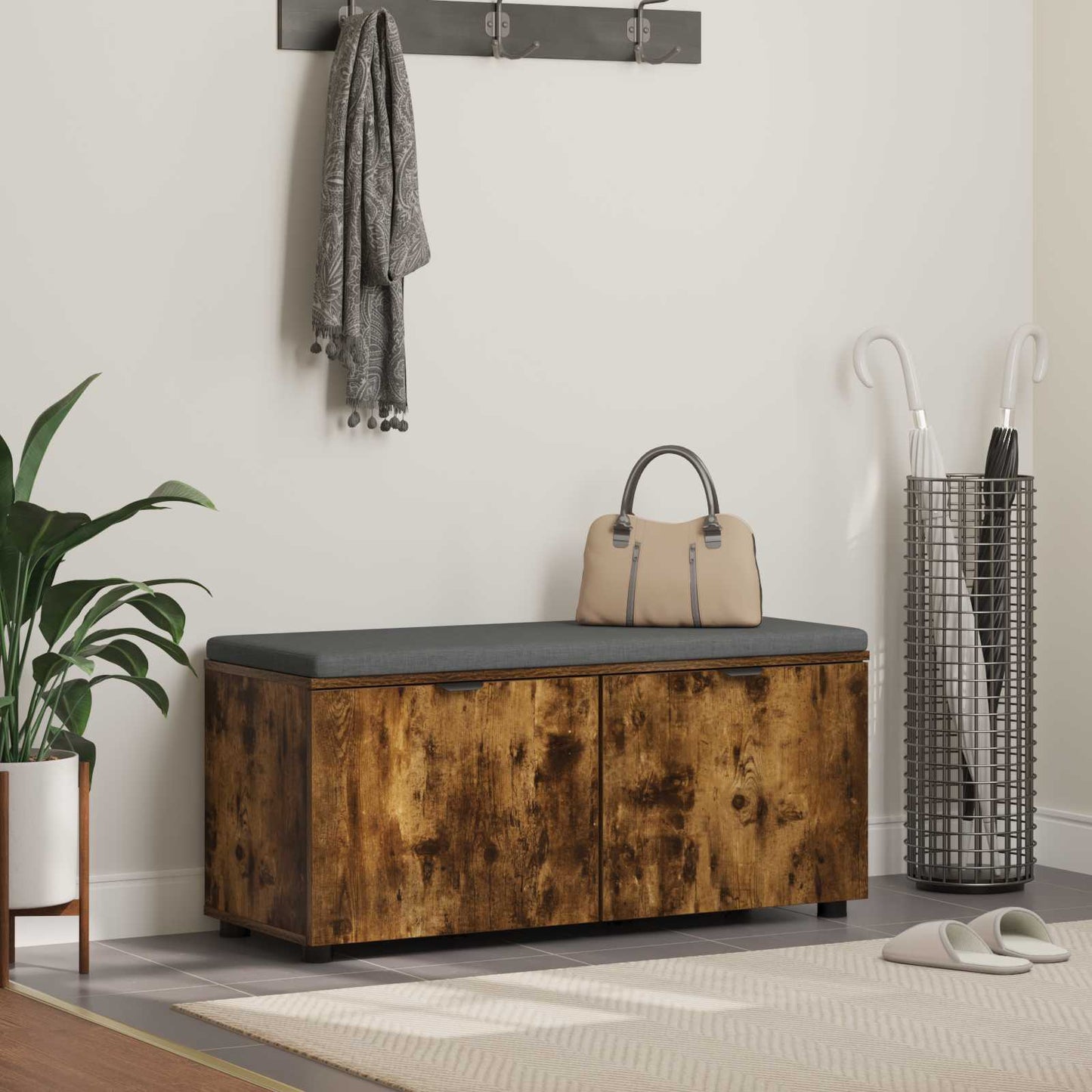 Hallbänk Rökt Ek 100 x 38 x 46 cm Konstruerat Trä och Tyg