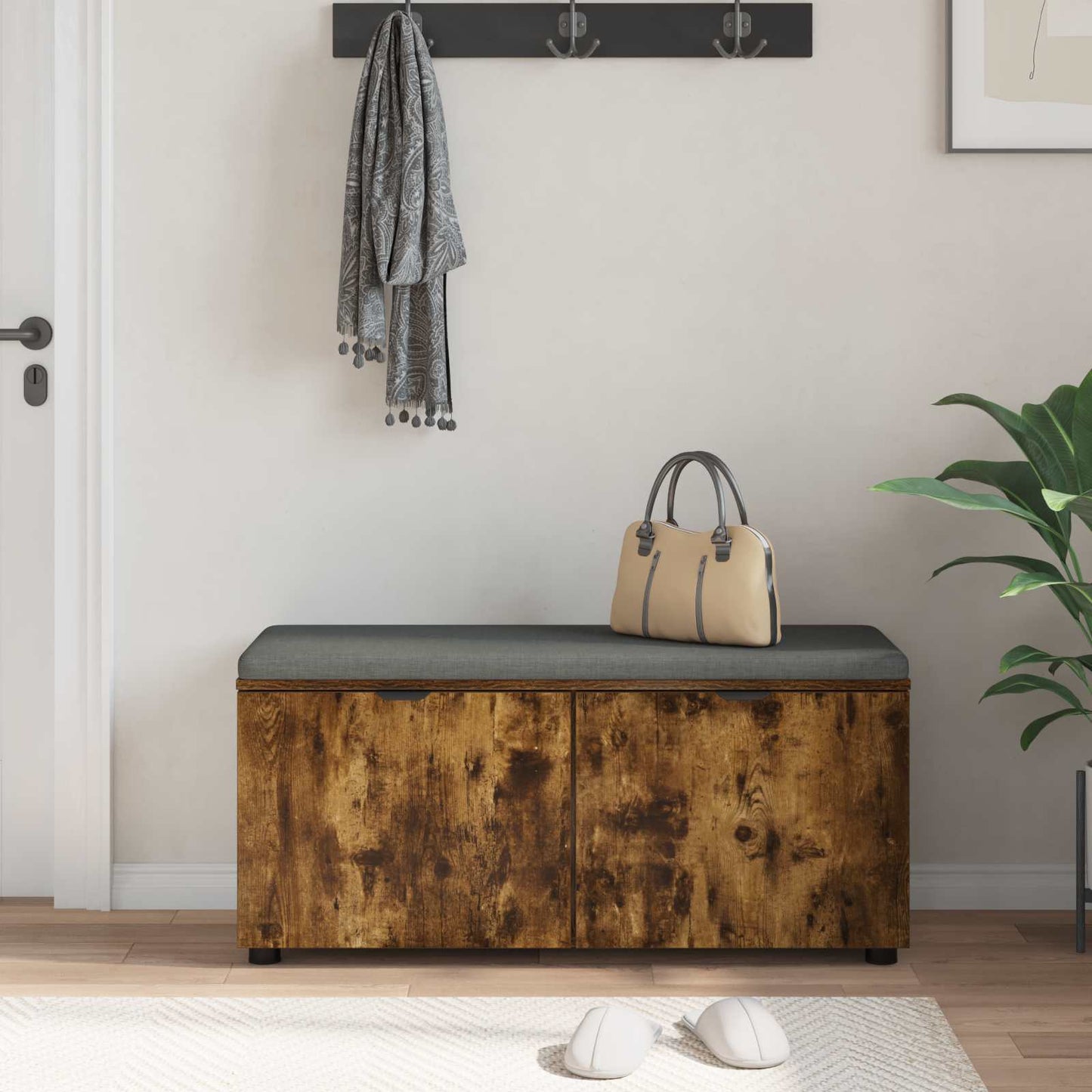 Hallbänk Rökt Ek 100 x 38 x 46 cm Konstruerat Trä och Tyg