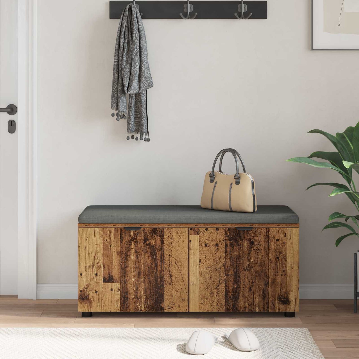 Hallbänk Gammalt trä 100 x 38 x 46 cm Konstruerat Trä och Tyg
