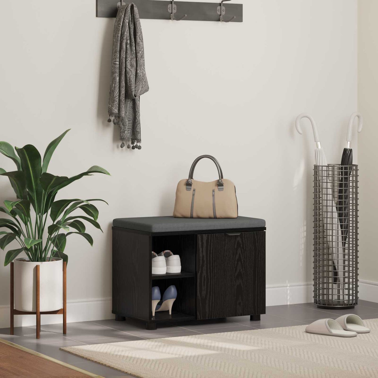Hallbänk Svart Ek 60 x 38 x 46 cm och Tyg