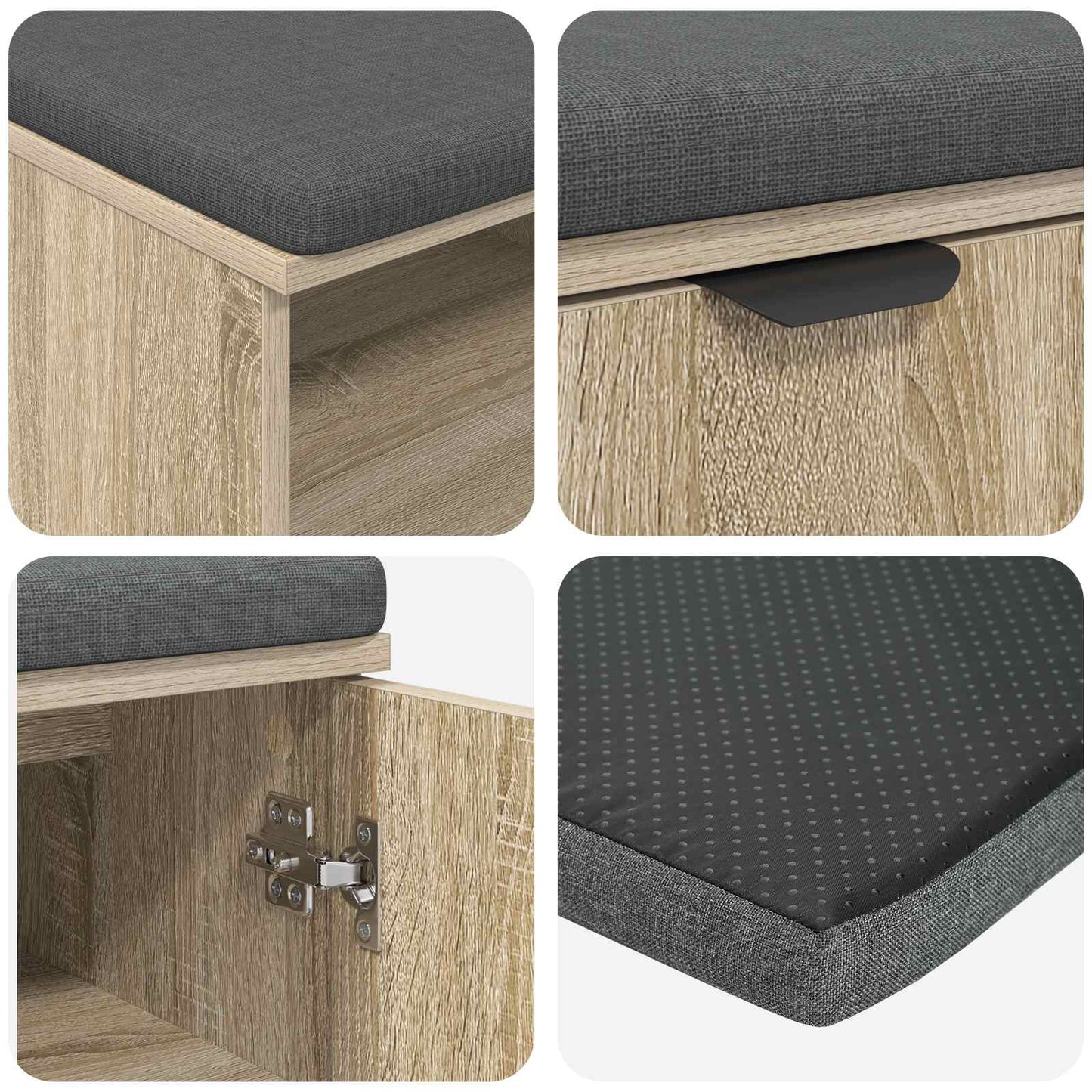 Hallbänk Sonoma Ek 60 x 38 x 46 cm och Tyg