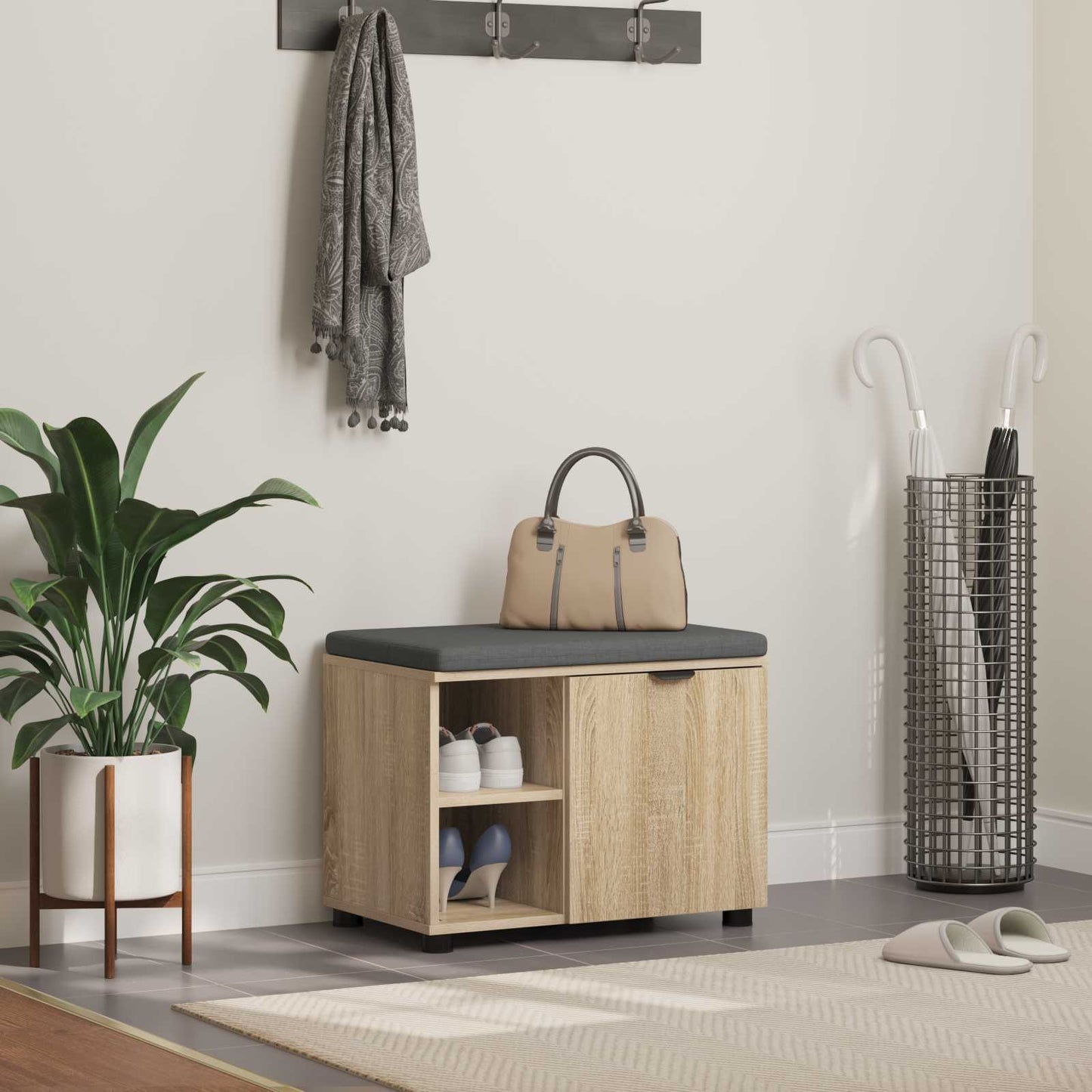 Hallbänk Sonoma Ek 60 x 38 x 46 cm och Tyg