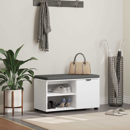 Hallbänk med kudde Vit 80 x 38 x 46 cm Konstruerat Trä och Tyg