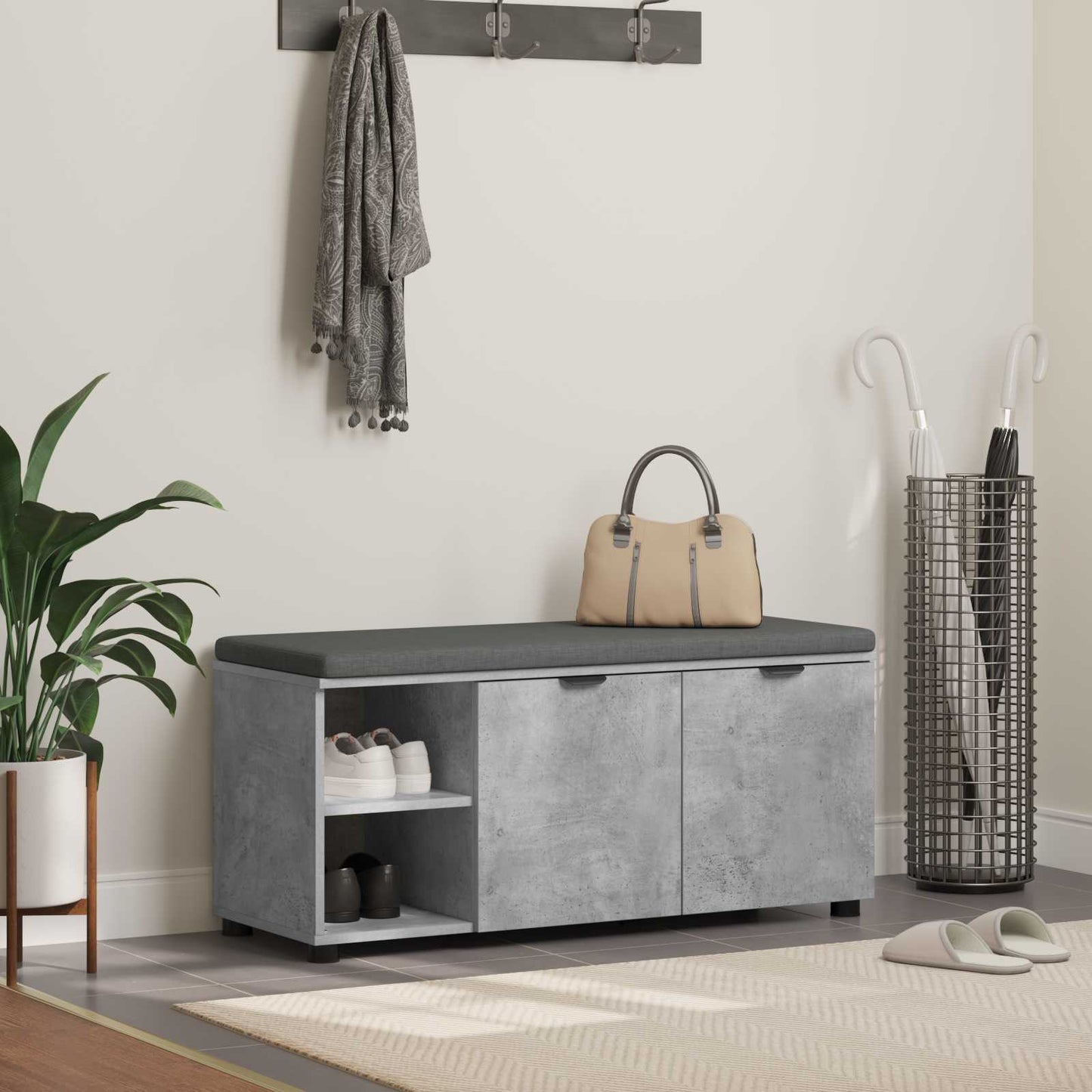 Hallbänk BetongGrå 100 x 38 x 46 cm Konstruerat Trä och Tyg