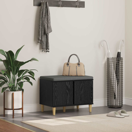 Hallbänk Svart Ek 60 x 38 x 46 cm och Tyg