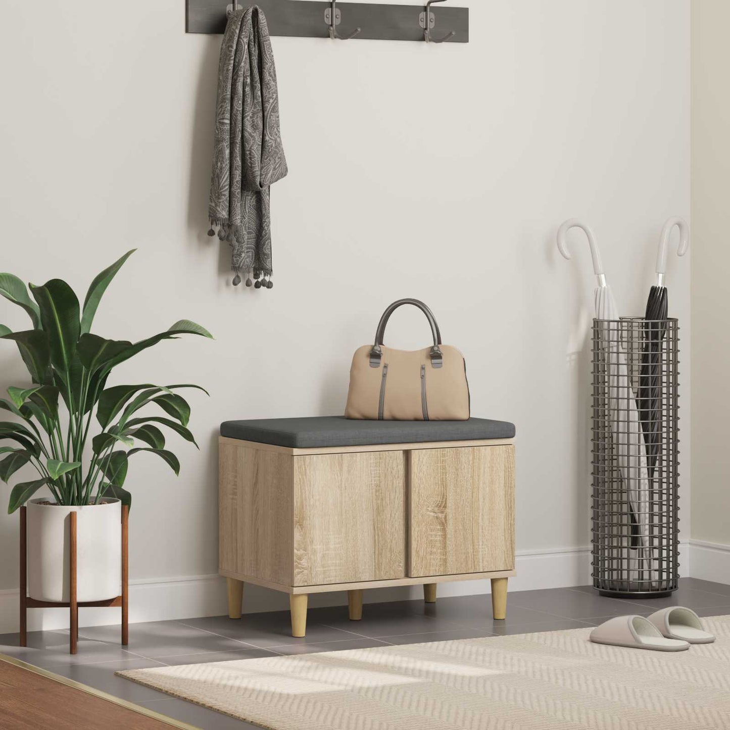Hallbänk Sonoma Ek 60 x 38 x 46 cm och Tyg
