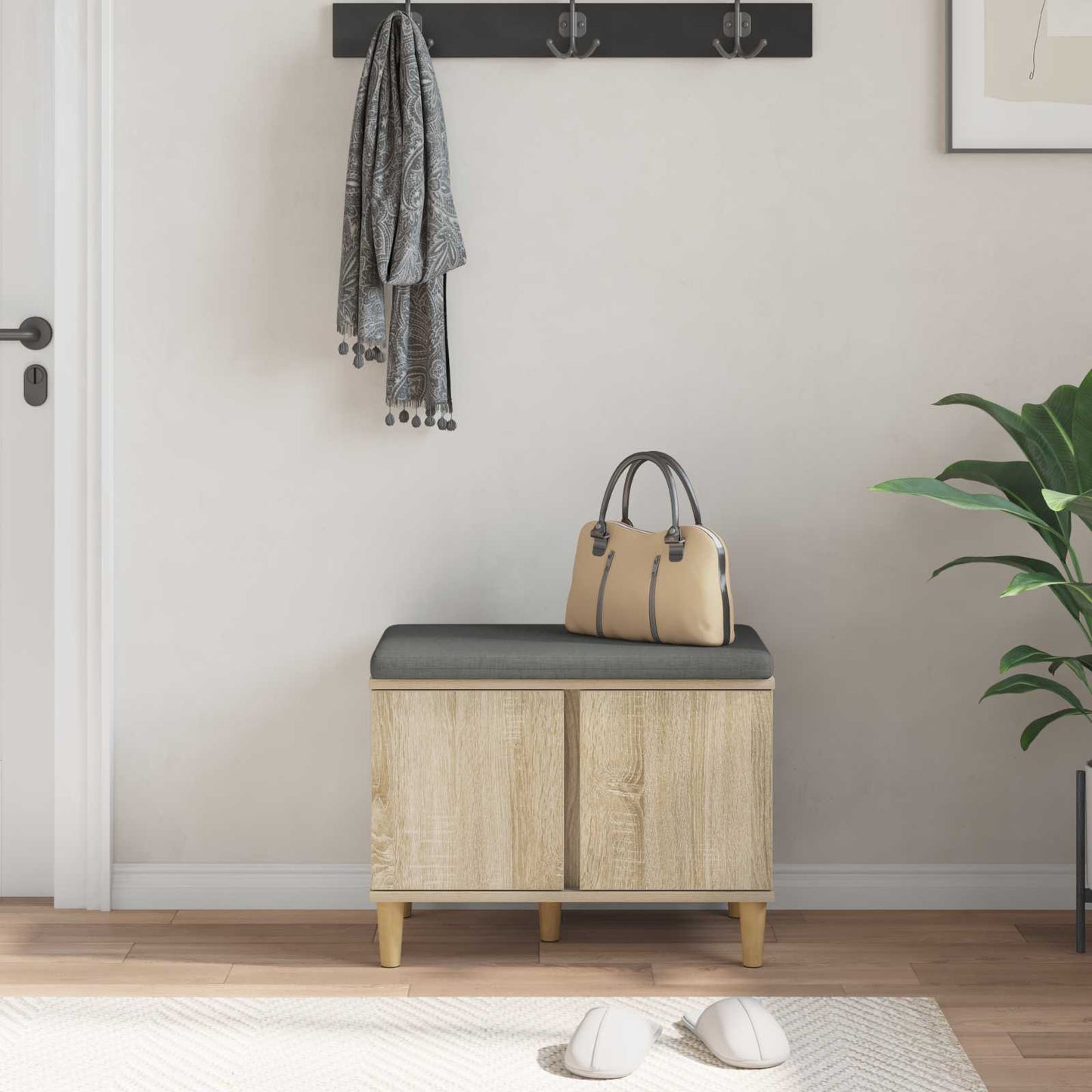 Hallbänk Sonoma Ek 60 x 38 x 46 cm och Tyg