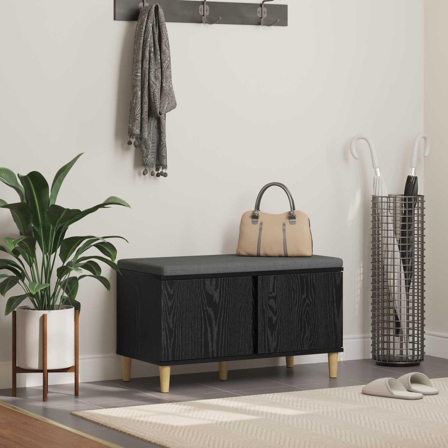 Hallbänk Svart Ek 80 x 38 x 46 cm och Tyg