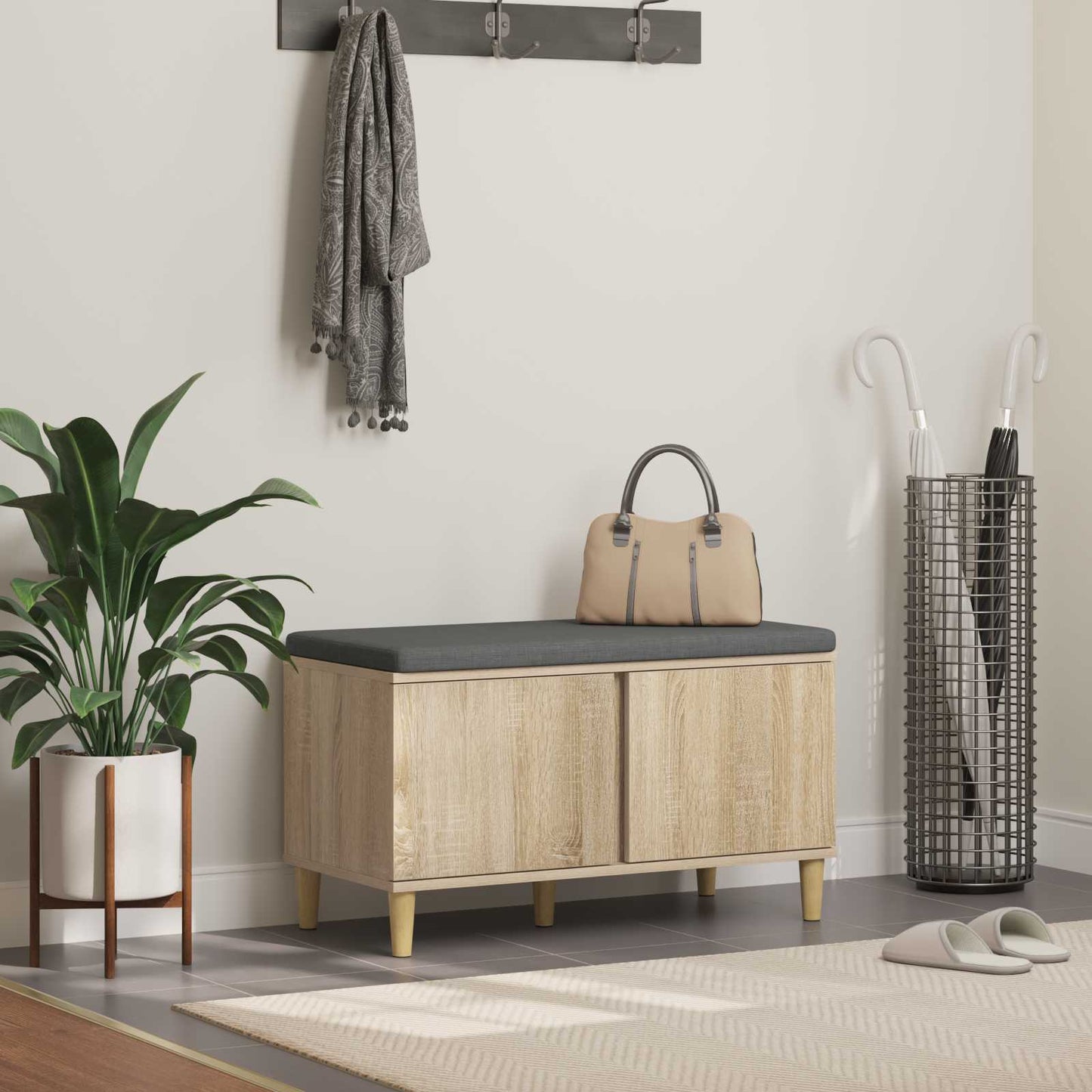 Hallbänk Sonoma Ek 80 x 38 x 46 cm och Tyg