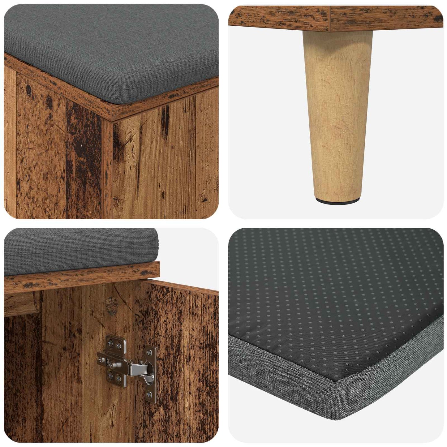 Hallbänk Gammalt Trä 80 x 38 x 46 cm och Tyg