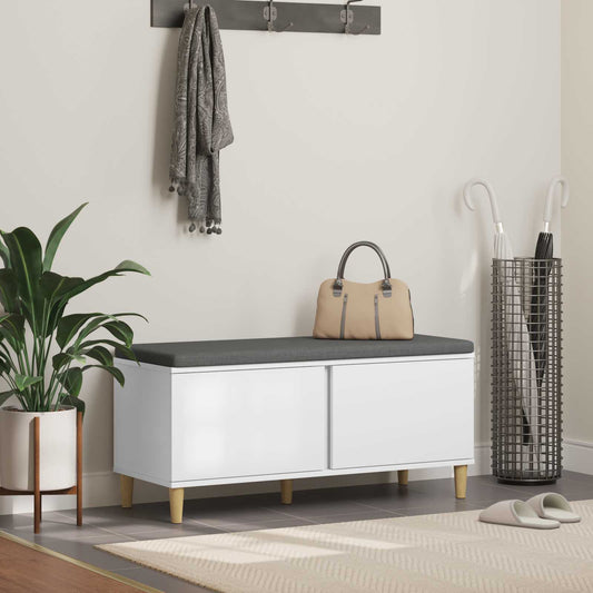 Hallbänk med kudde Vit 100 x 38 x 46 cm Konstruerat Trä och Tyg