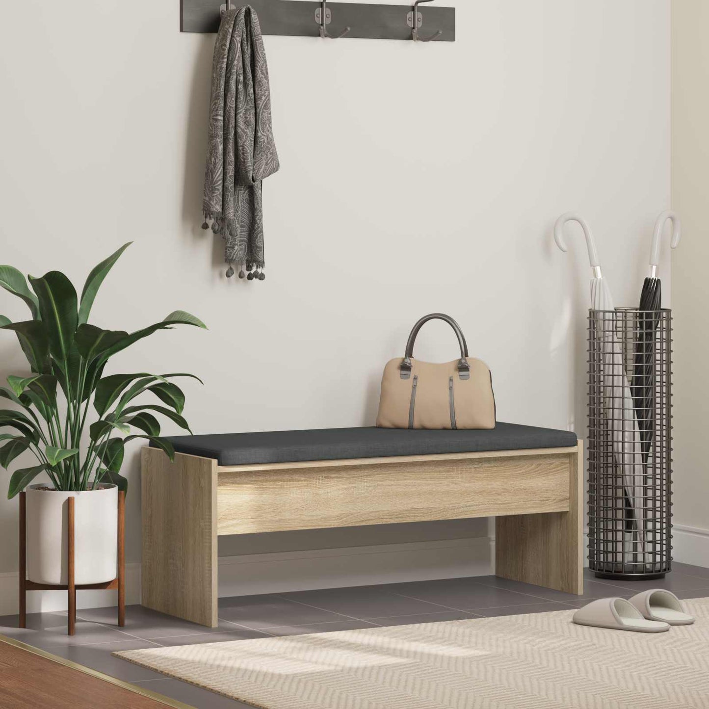 Hallbänk med kudde Sonoma-ek 103 x 38 x 40 cm