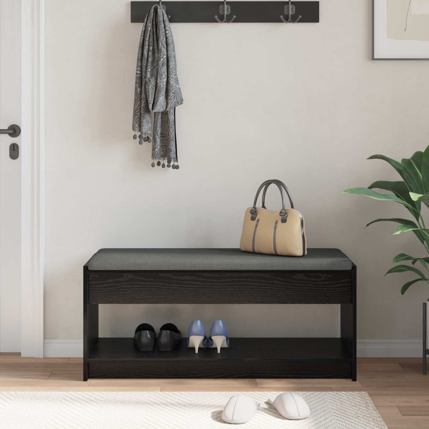 Hallbänk Svart Ek 103 x 38 x 45 cm och Tyg